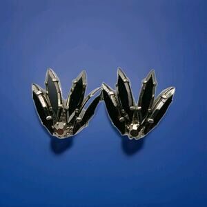 VTG West Germany Mid-century Black Navette Marquis Cluster Flame Clip Earrings